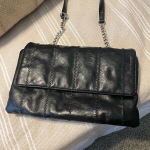 Zara Black Faux Leather Shoulder Bag silver chain handle and vertical panels